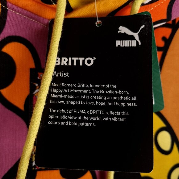 Puma BRITTO Hoodie Mens Large Yellow Orange AOP Graffiti Art Streatwear 90s insp - Picture 4 of 16